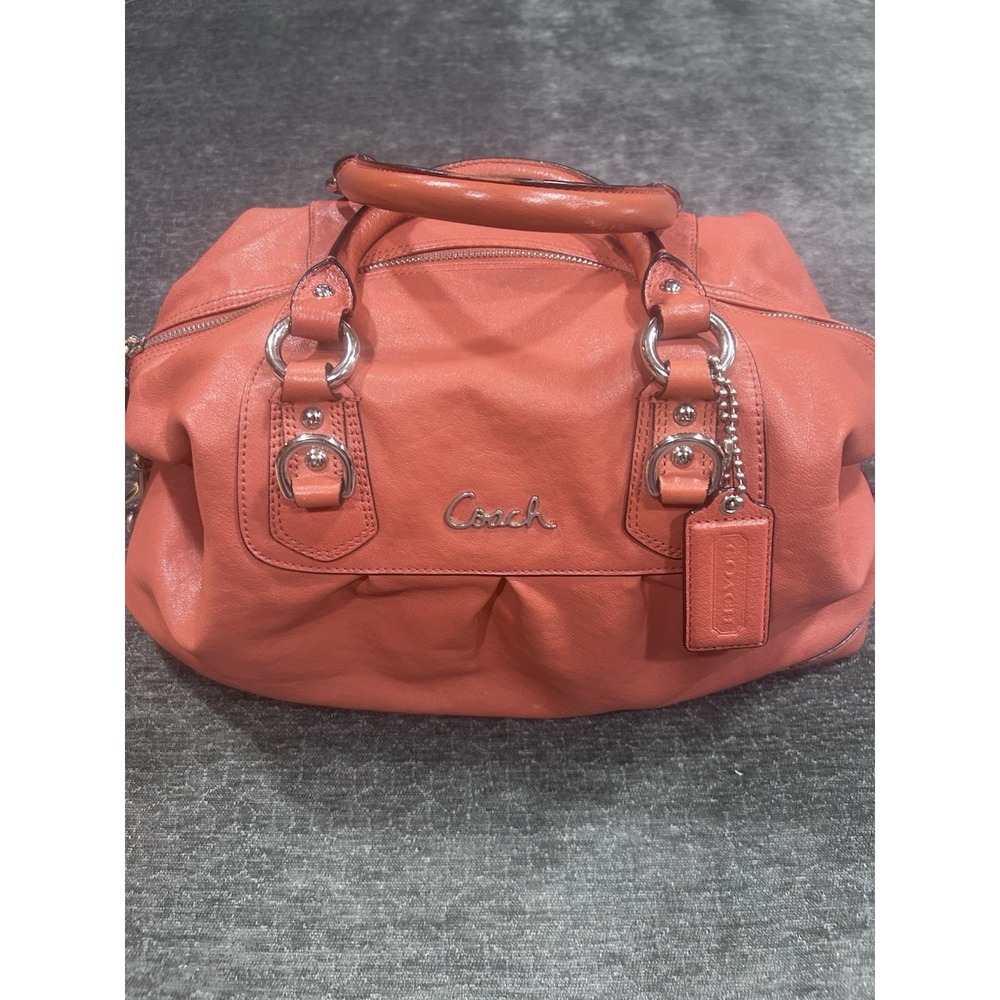 Coach Ashley F15447 Coral Leather Large Satchel Shoulder Bag Purse